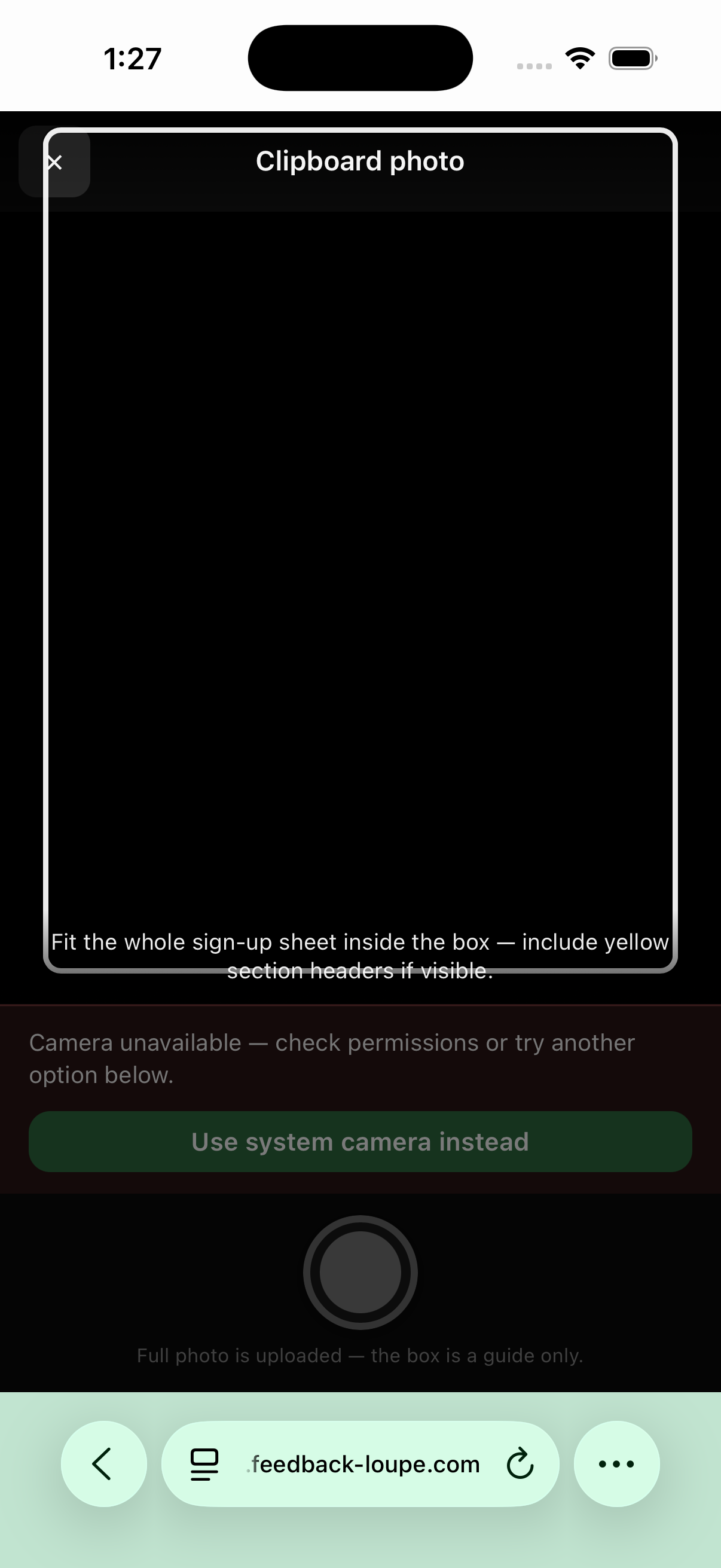Greenridge clipboard photo capture flow on a phone.